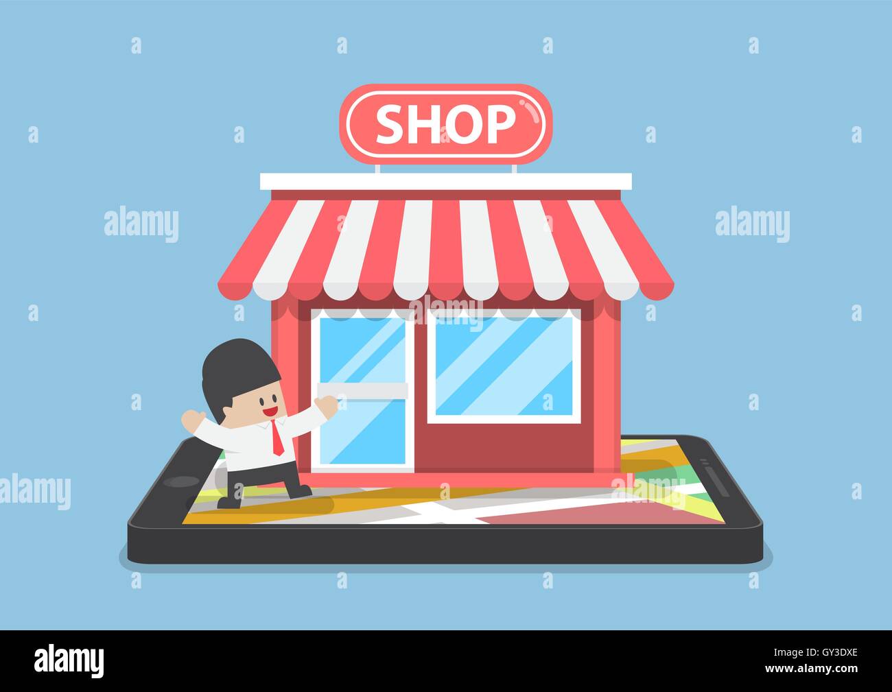 Tienda en línea de teléfono móvil, el concepto de compras online Ilustración del Vector