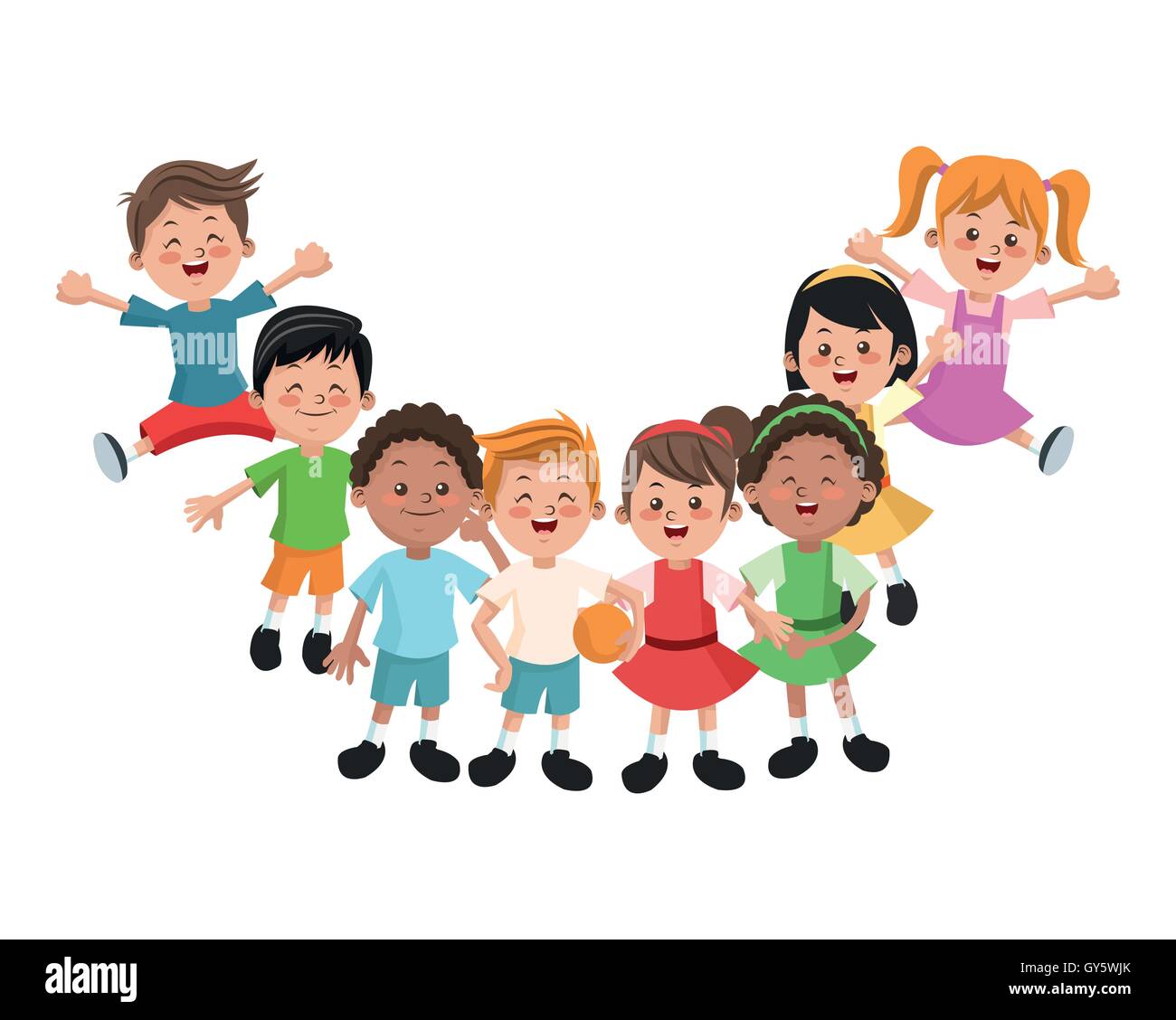 Grupo de hacer felices a los niños y niñas hijos de dibujos animados Imagen  Vector de stock - Alamy