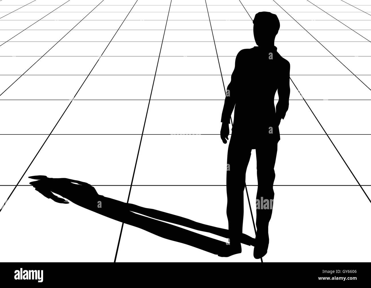 Hombre sombra sobre pavimento de losas. 10EPS Ilustración del Vector