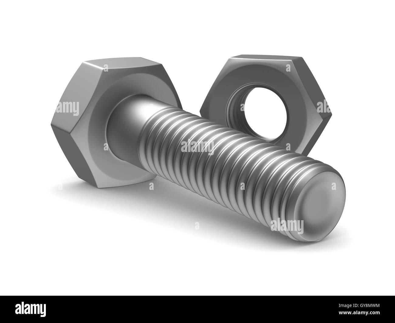 Tornillo y tuerca en fondo blanco. Aislados imagen 3D Fotografía de