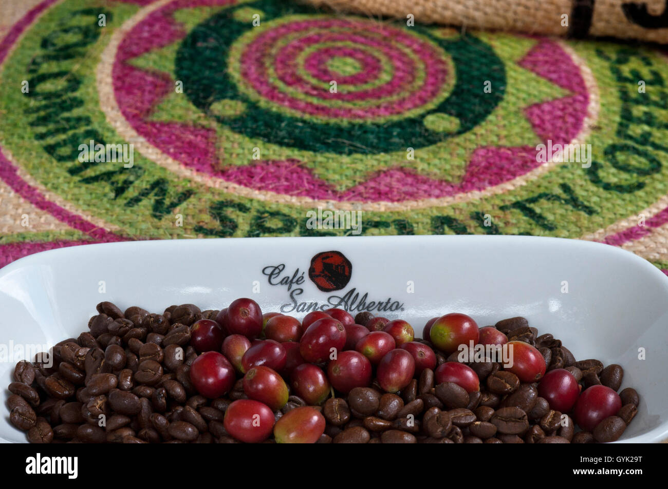 Distintos granos de café antes y después de la torrefacción en Hacienda