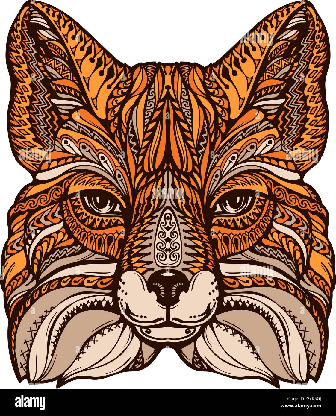Fox ornamentada étnicos. Ilustración vectorial dibujada a mano con elementos decorativos Ilustración del Vector