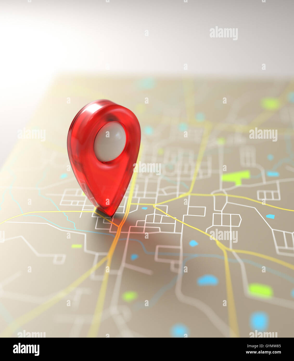 Ilustración 3D. El GPS marca en la hoja de ruta. Foto de stock