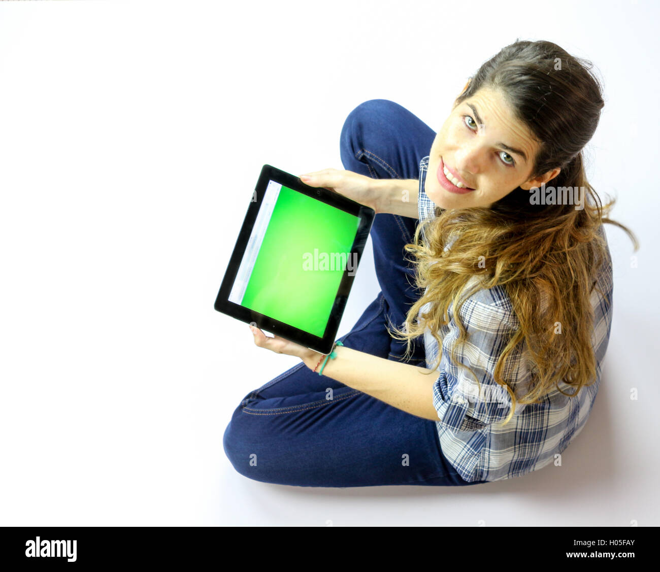 Chica con un tablet Foto de stock