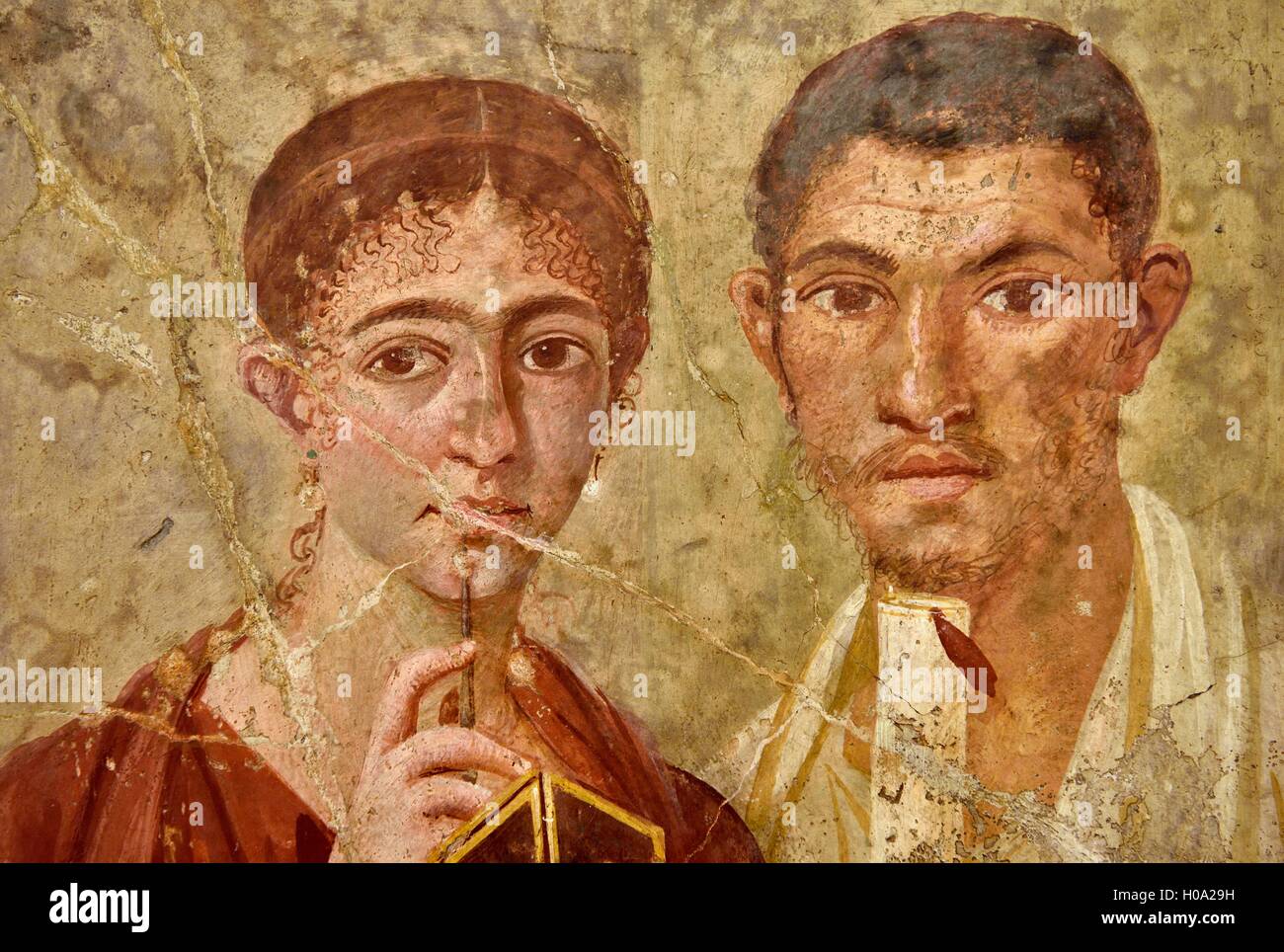 Muralla romana pintura de Terentius Neo y su esposa, dos residentes de la ciudad de Pompeya, el Museo Archeologico Nazionale, Nápoles, Campania Foto de stock