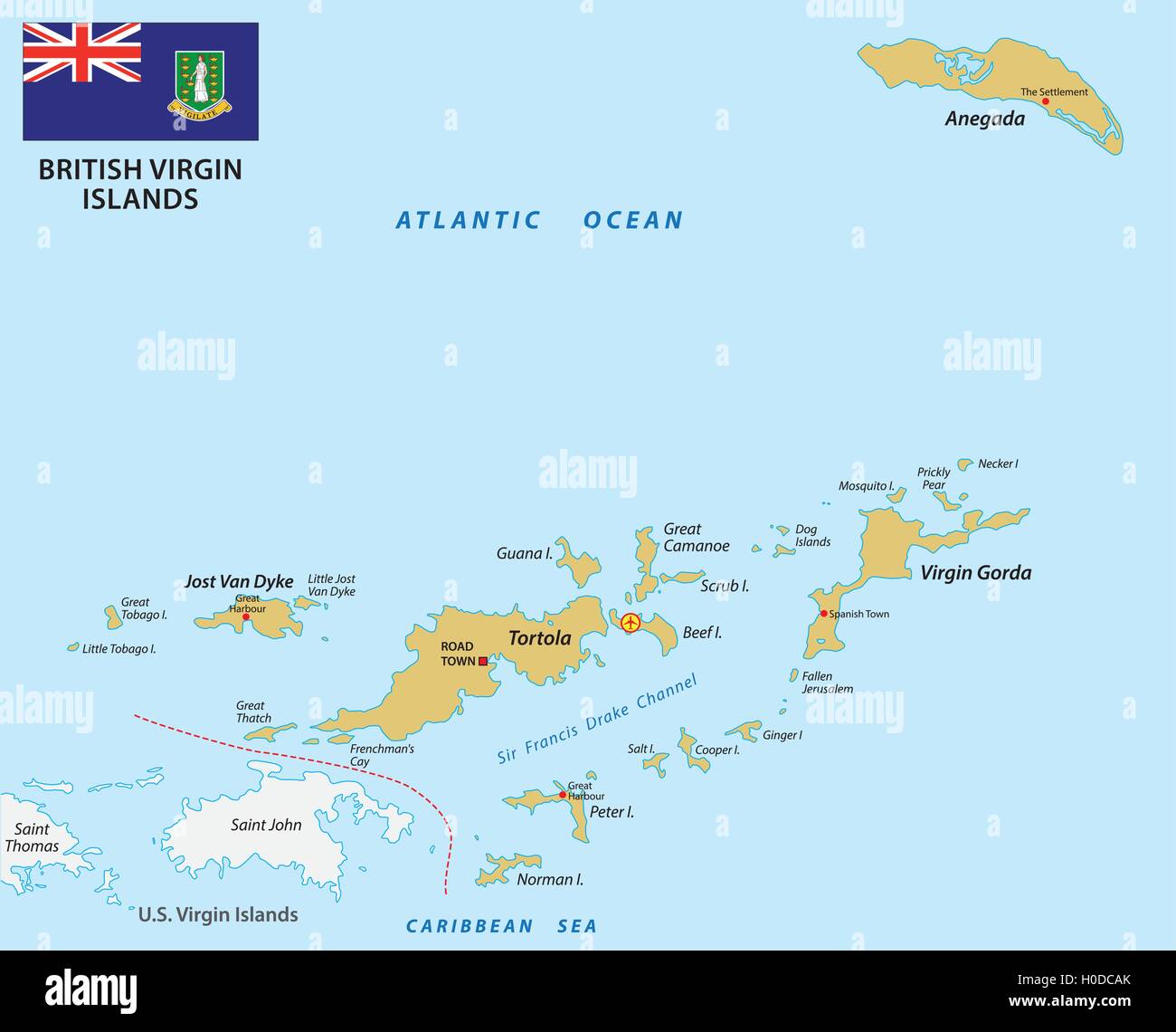 Mapa de las Islas Vírgenes británicas con bandera Imagen Vector de stock -  Alamy