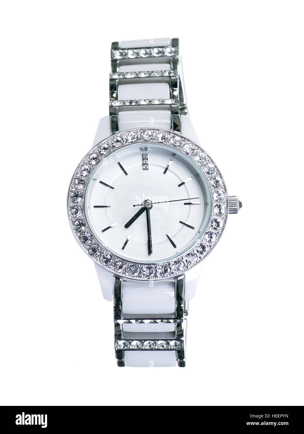 Reloj de dama blanca aislado sobre fondo blanco. Foto de stock