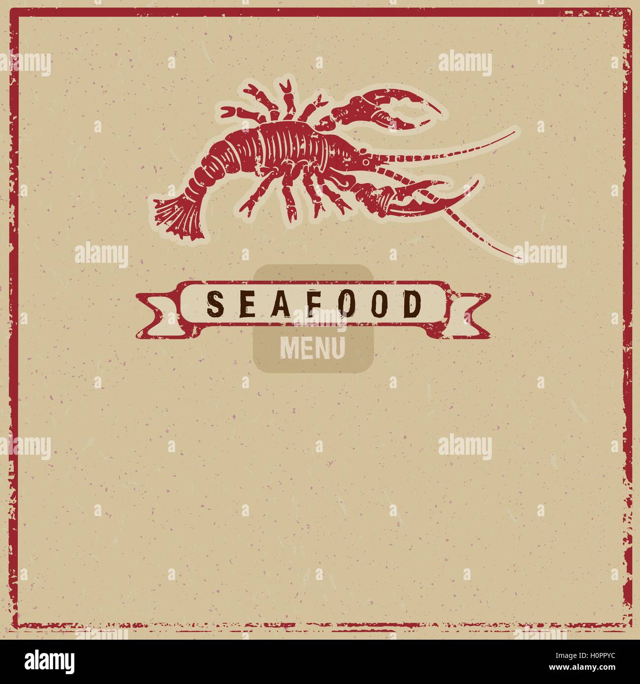 Xilografía menú de marisco cubierta con langosta, la cinta y el bastidor Ilustración del Vector