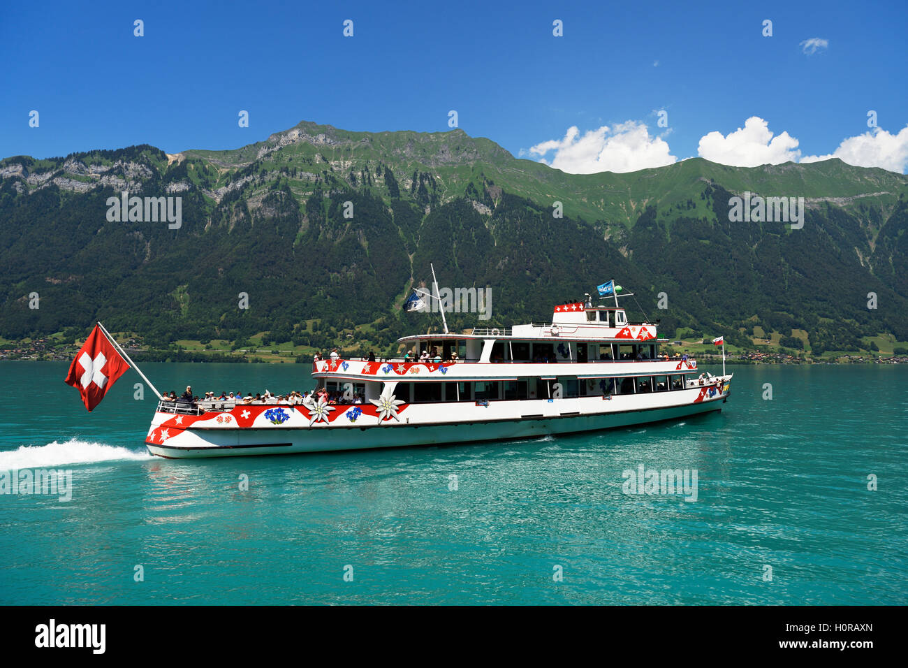 Lancha Jungfrau, el lago de Brienz, Interlaken Ost, Cantón de Berna, Suiza Foto de stock