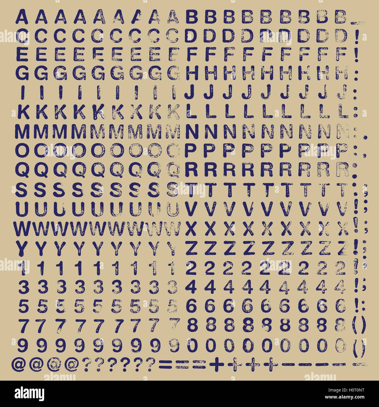 Tipografía de sello de caucho caracteres redondeados Ilustración del Vector
