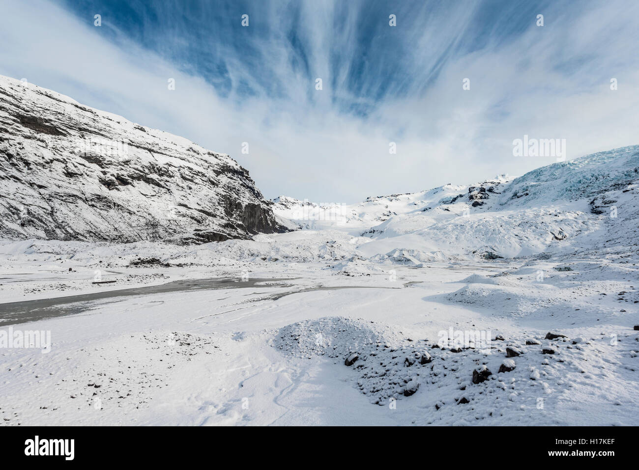 Skaftafelljökull glaciar, el Parque Nacional Vatnajokull, Región Sur, Islandia Foto de stock