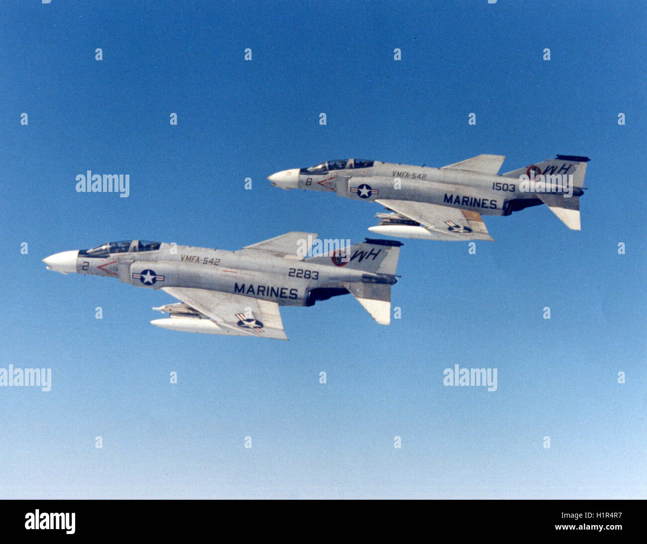 Dos F-4B DE FANTOMAS VMFA-542, aviones marinos Grupo 11, 1st Marine de alas de avión, Da Nang Vietnam. Foto de stock