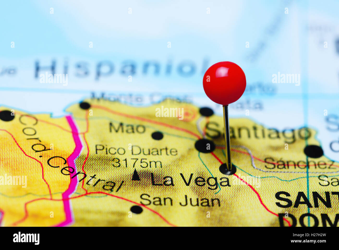 La Vega anclado en un mapa de República Dominicana Fotografía de stock