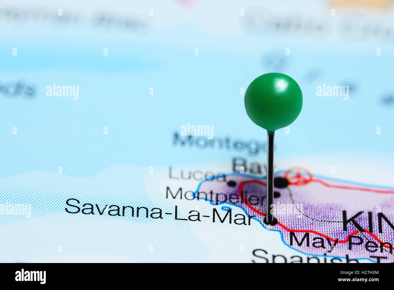 SavannaLaMar anclado en un mapa de Jamaica Fotografía de stock Alamy