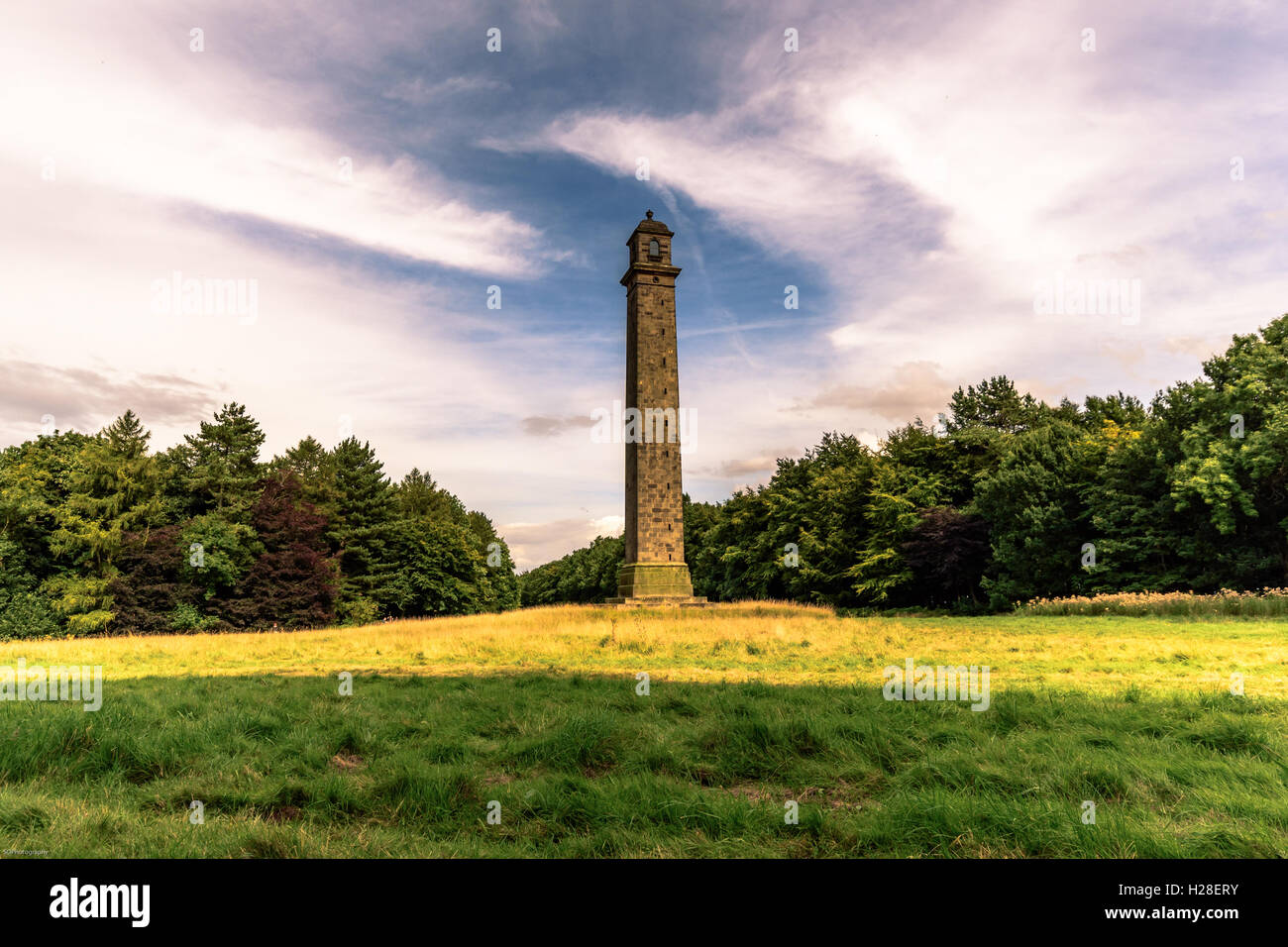 Paisaje de Pelham del pilar en la finca Brocklesby, Lincolnshire, Reino Unido Foto de stock