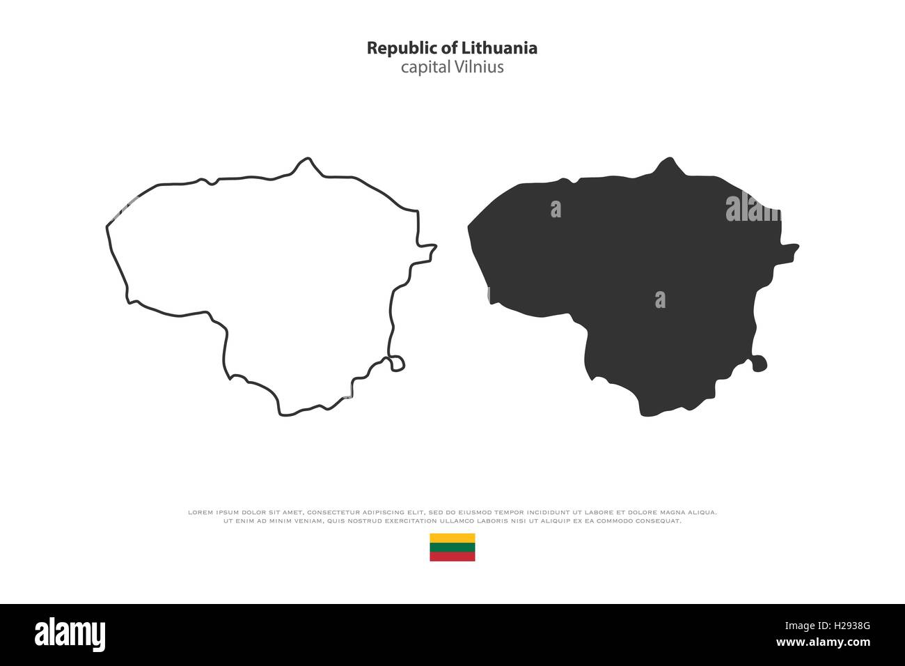 República de Lituania mapa aislado y bandera oficial iconos. vector icono mapas políticos lituanos sobre fondo blanco. Norther Ilustración del Vector