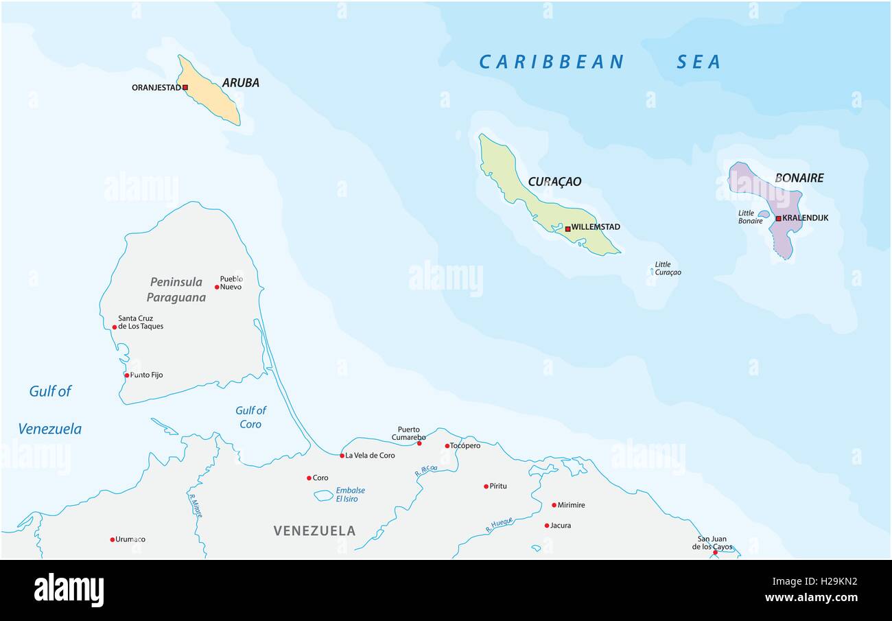 Mapa de localización de las islas ABC en el mar Caribe Ilustración del Vector