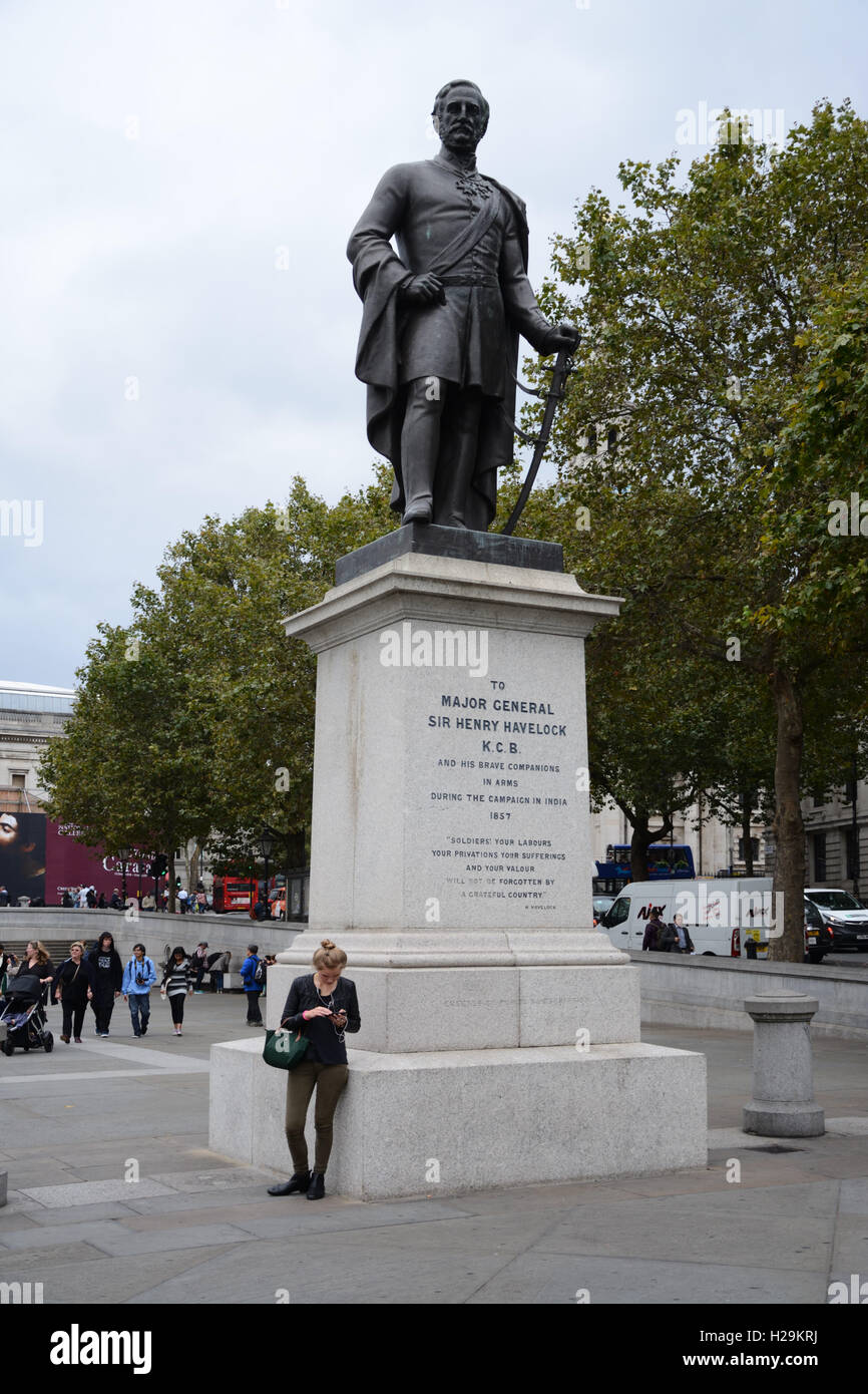El Mayor General Sir Henry Havelock, Estatua en Trafalgar Square, Londres. Foto de stock
