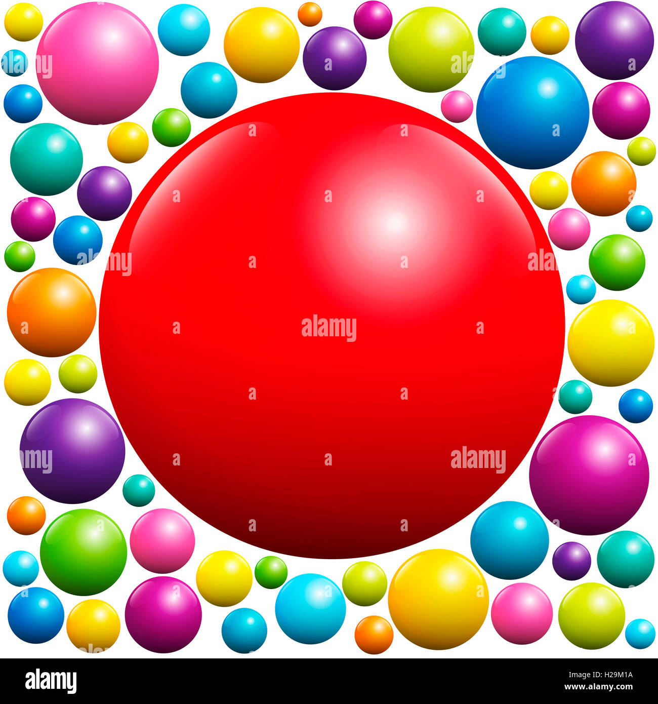 Bola roja rodeada por muchas bolas de colores - Ilustraci\u00f3n sobre fondo ...