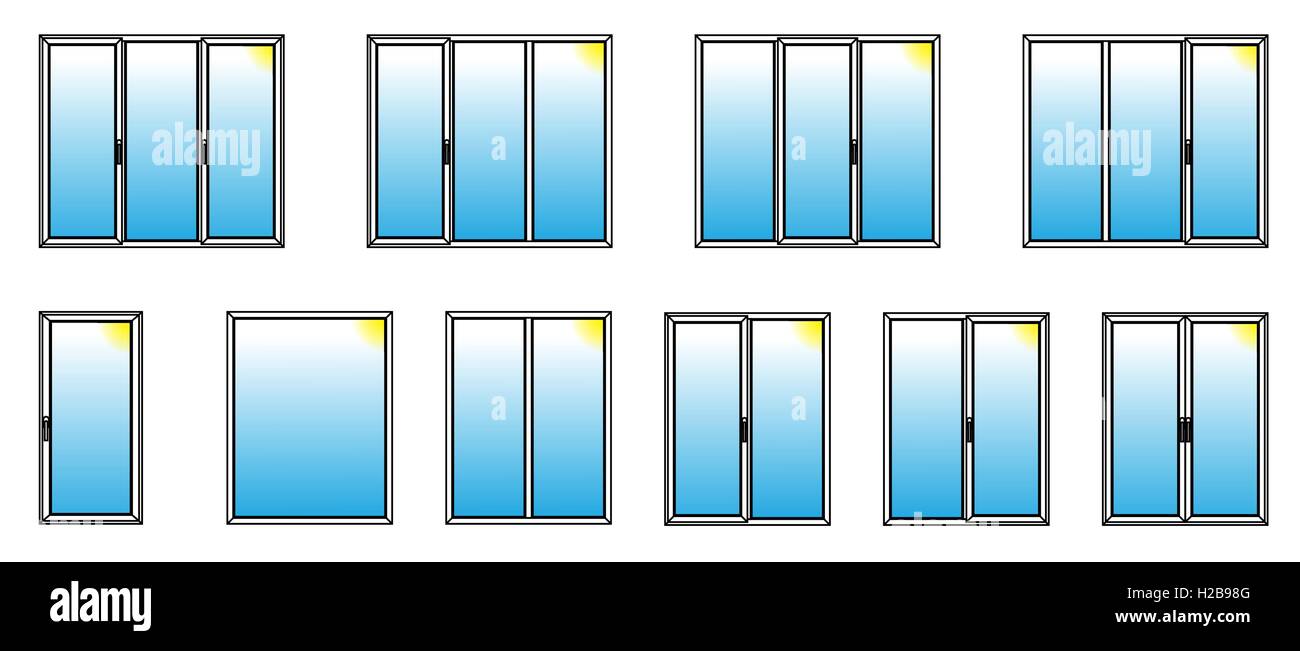 Las variedades de ventanas de PVC. Ilustración vectorial. Ilustración del Vector