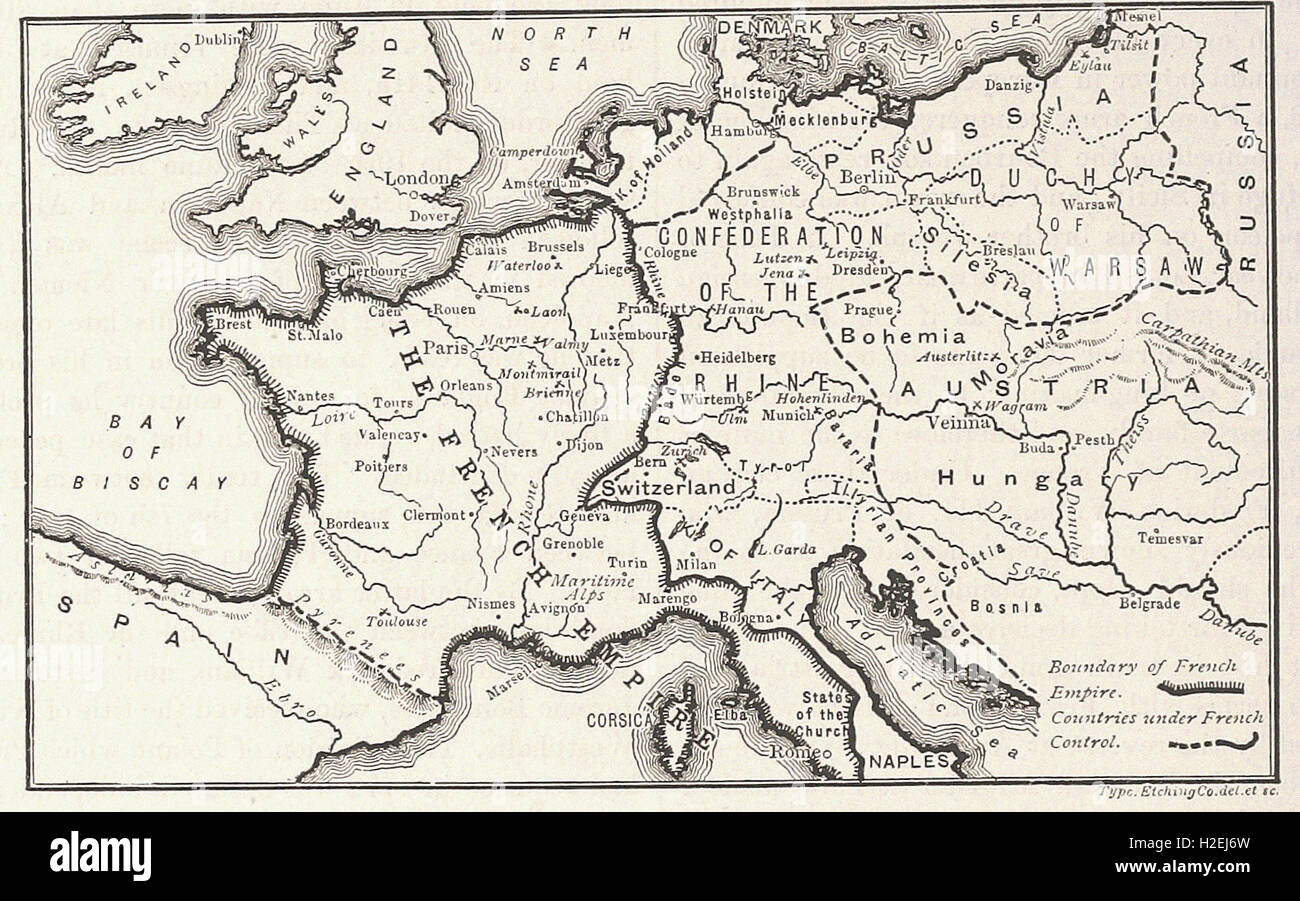 Mapa de Europa central, mostrando el imperio francés en 1810 - a partir de 'Cassell's ilustra la historia universal' - 1882 Foto de stock