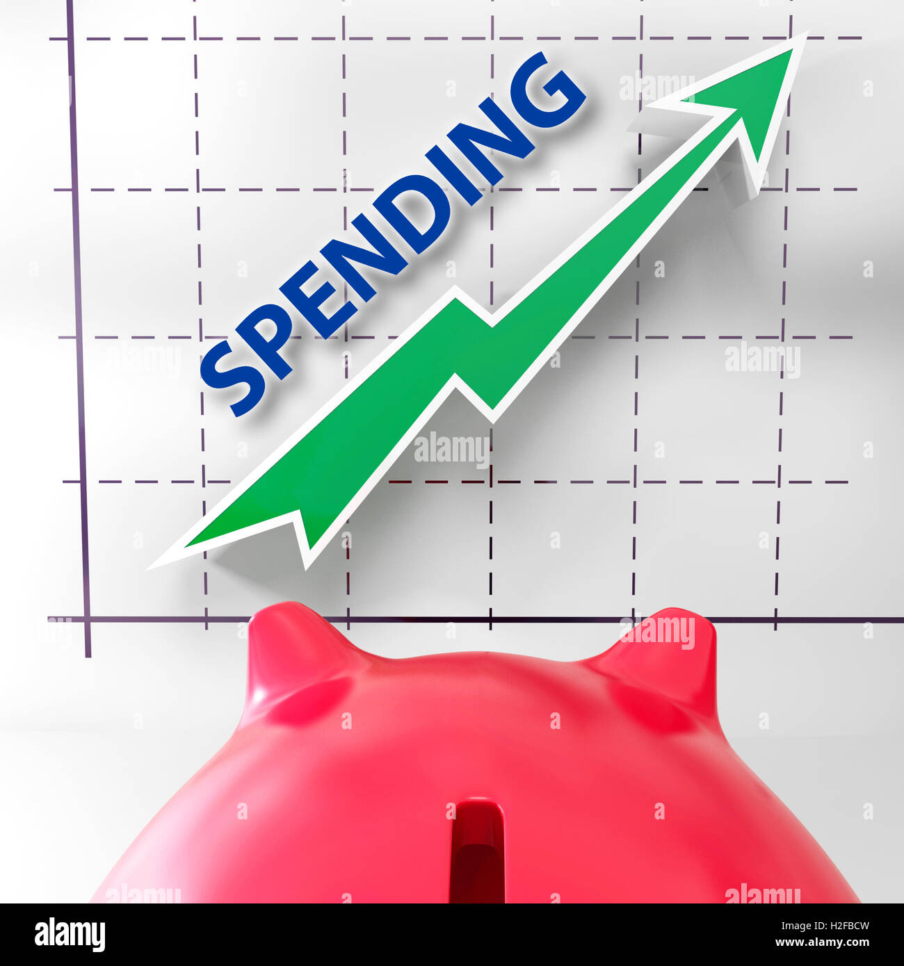 Gráfico de gasto significa aumento de gastos y costos Foto de stock