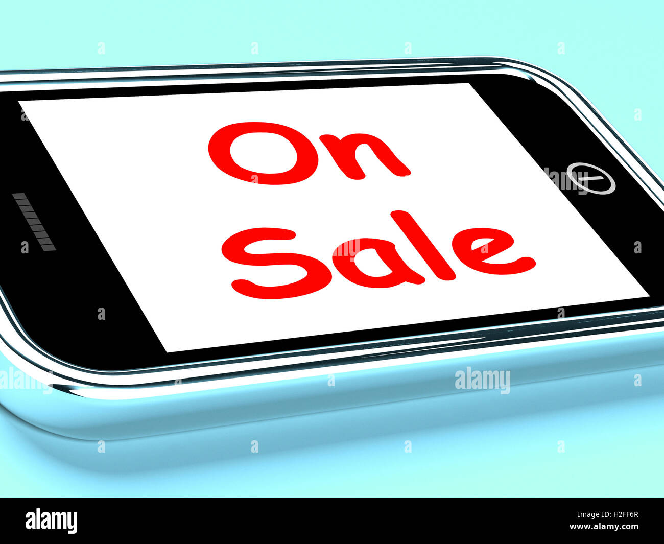 A la venta el teléfono muestra los ahorros o descuentos promocionales Foto de stock