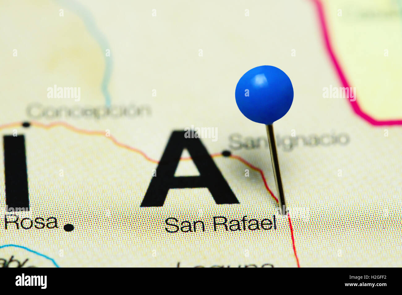 San Rafael anclado en un mapa de Bolivia Foto de stock