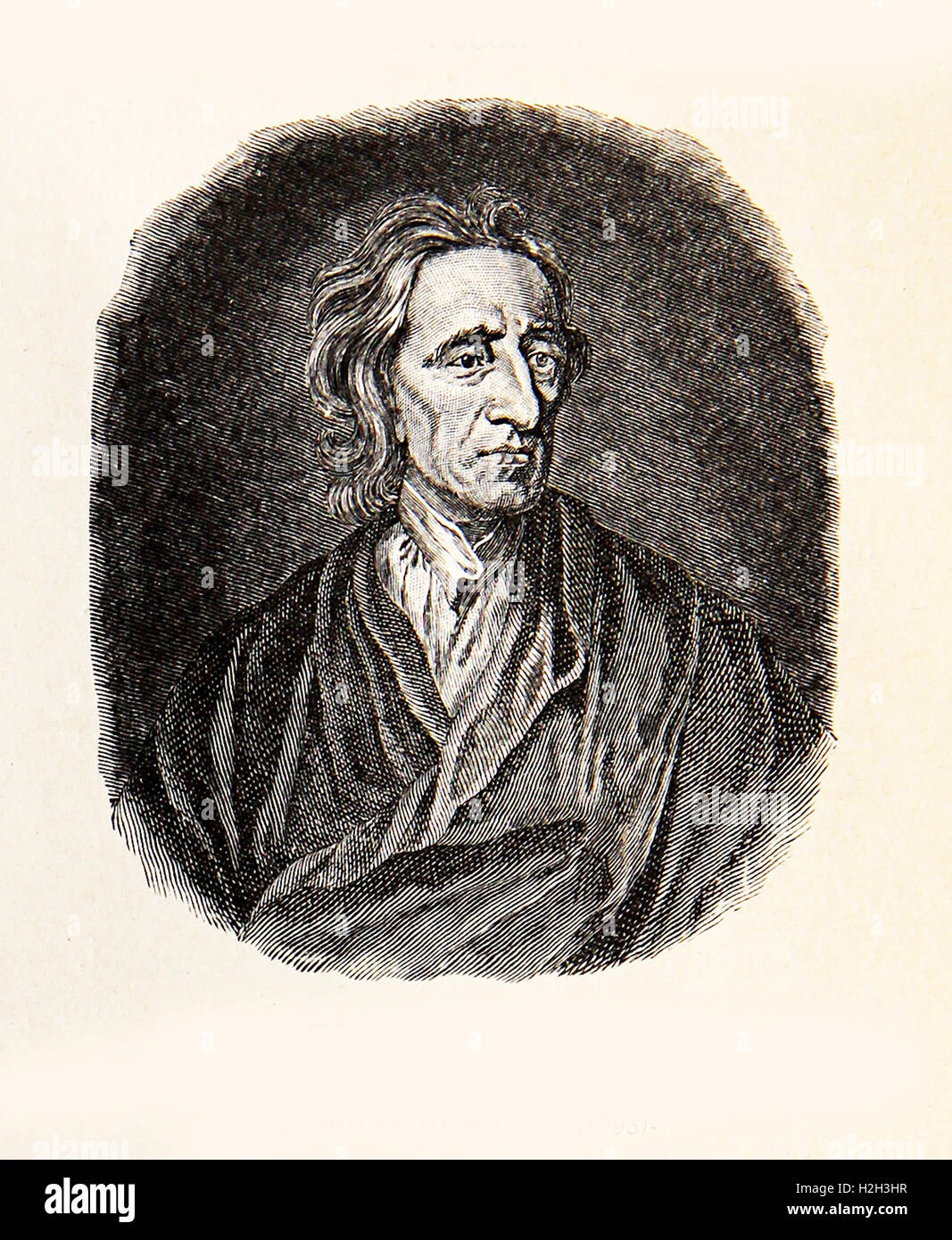 Retrato grabado de John Locke iluminación influyente pensador y padre del liberalismo. Foto de stock