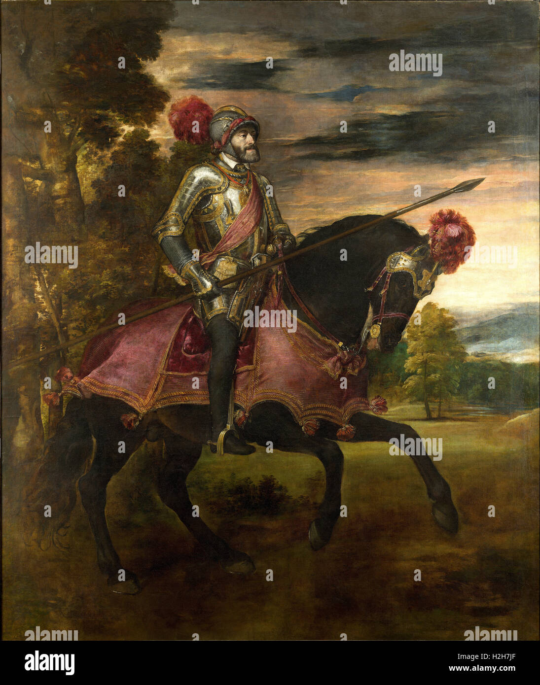 Carlos V a caballo en Mühlberg, gobernante del Imperio español desde 1516 y el Sacro Imperio Romano Germánico desde 1519 Foto de stock