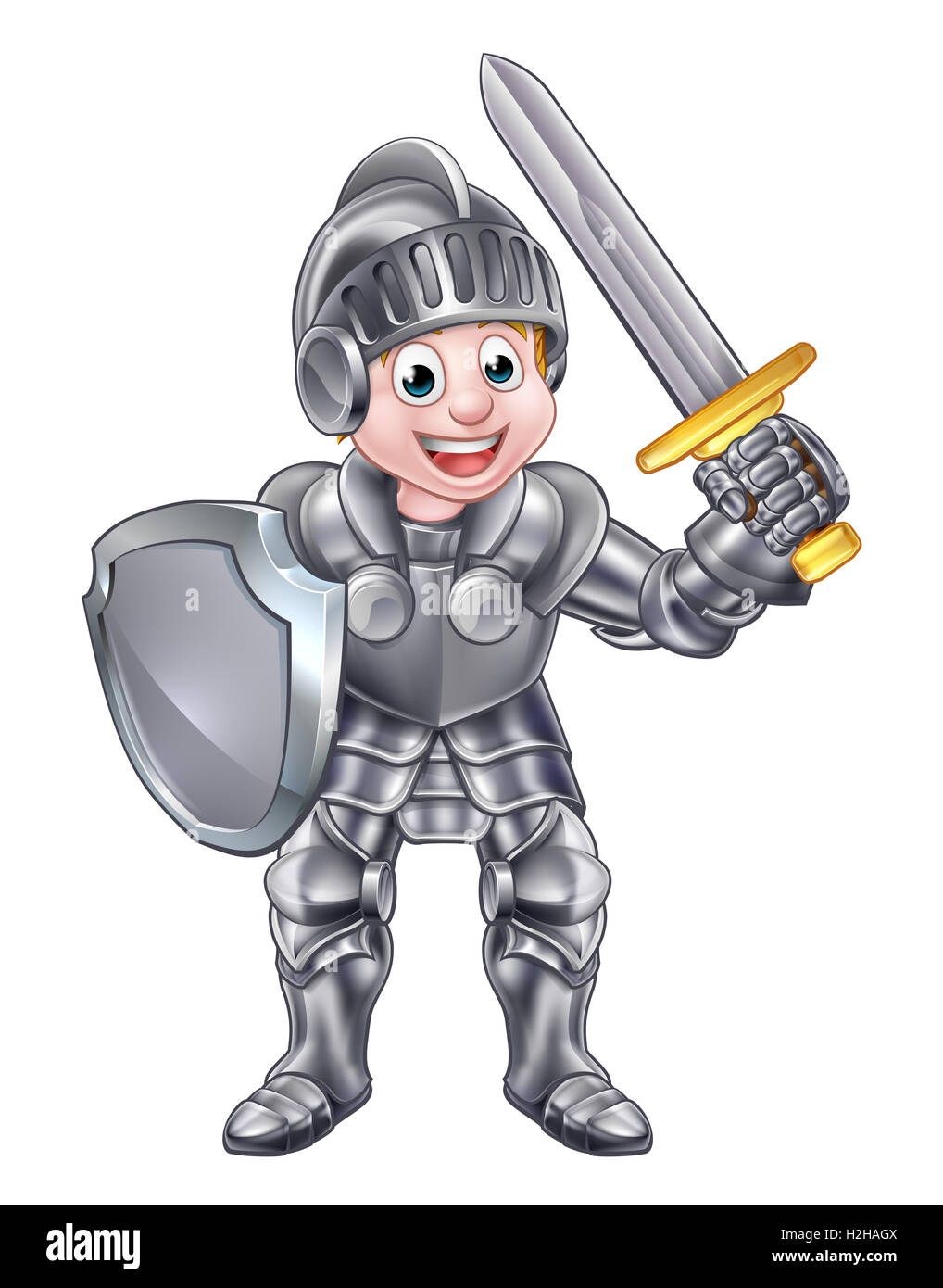 Una caricatura knight boy en su armadura sosteniendo una espada y escudo  Fotografía de stock - Alamy