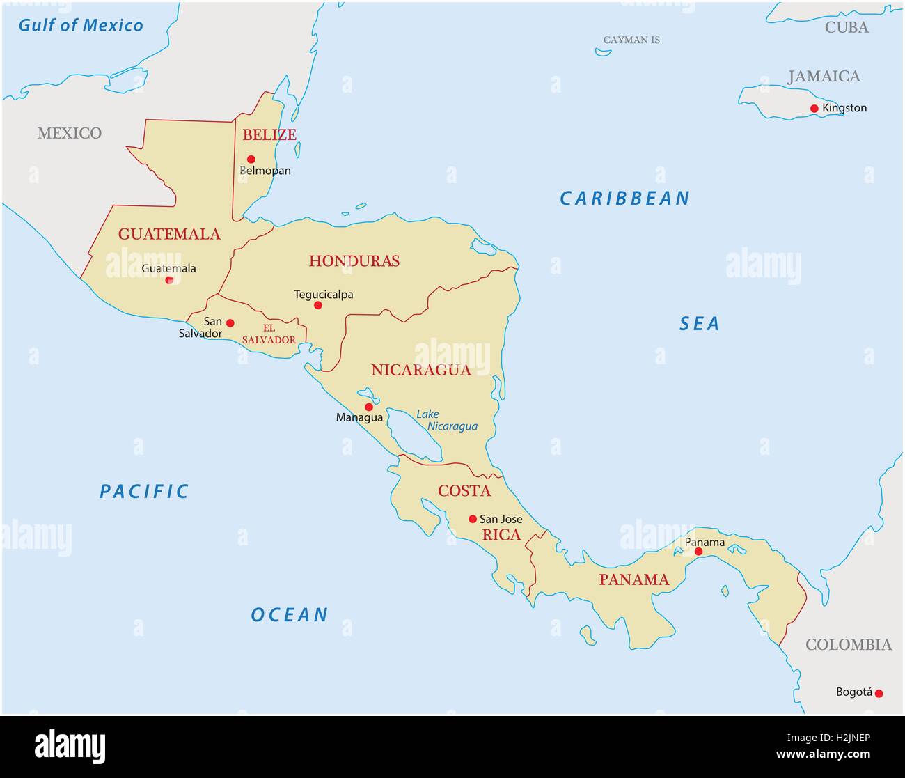 Mapa de contorno de Estados de Centroamérica Imagen Vector de stock - Alamy