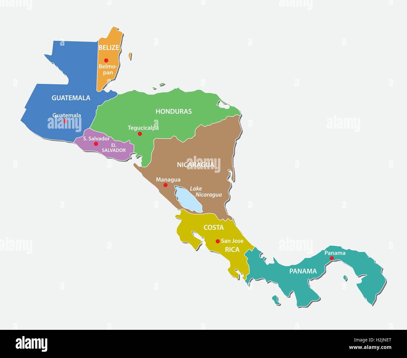 Mapa de América central esquema de estados Imagen Vector de stock - Alamy