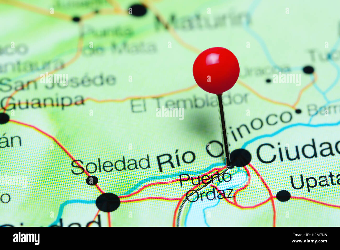 Puerto Ordaz anclado en un mapa de Venezuela Fotografía de stock - Alamy