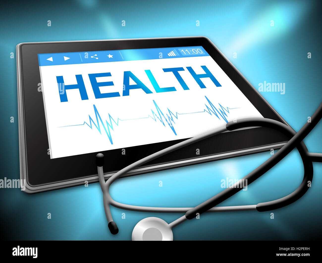 Mostrando tableta de salud Medicina Preventiva y médico Foto de stock