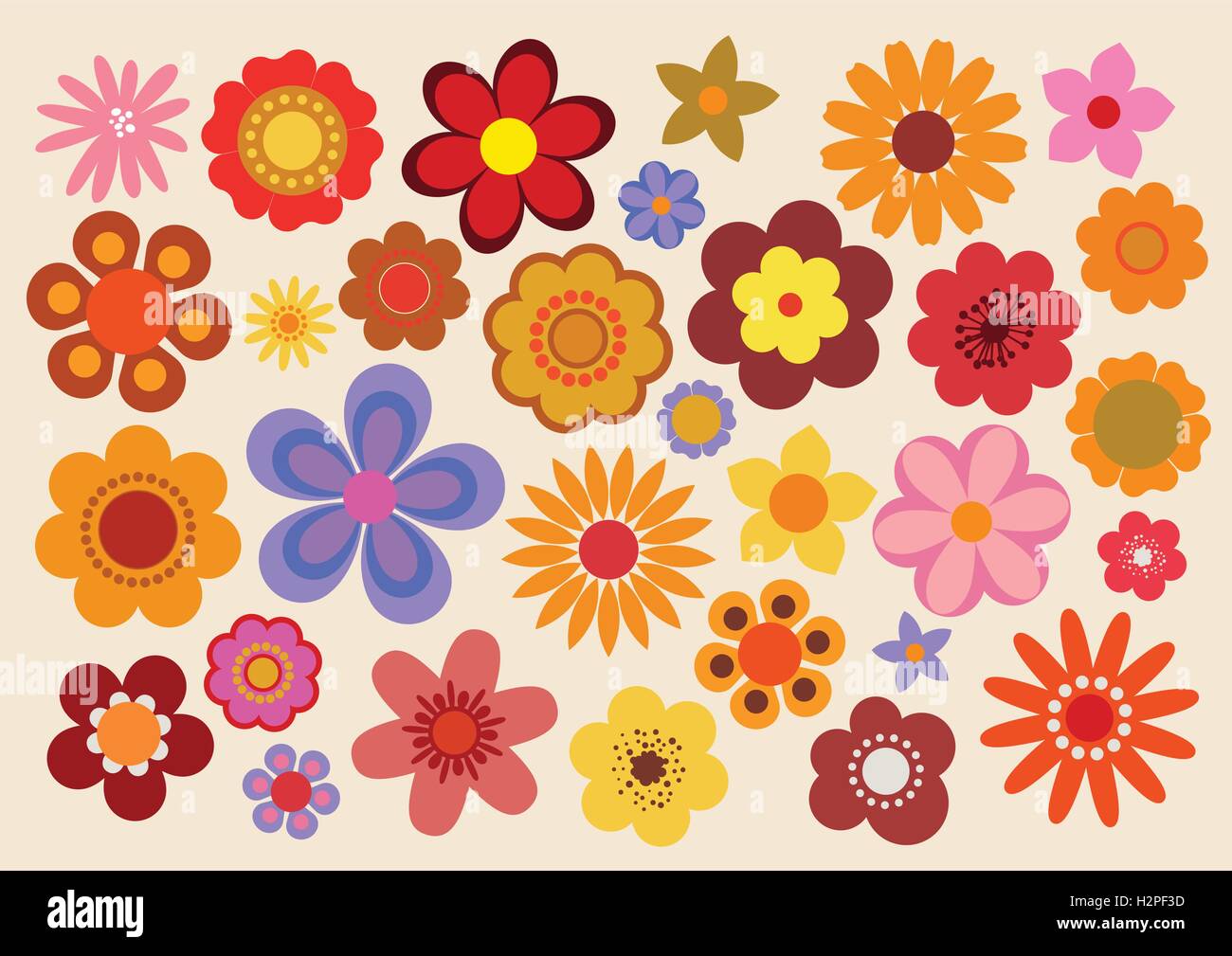 Flores vintage 60s/70s Ilustración del Vector