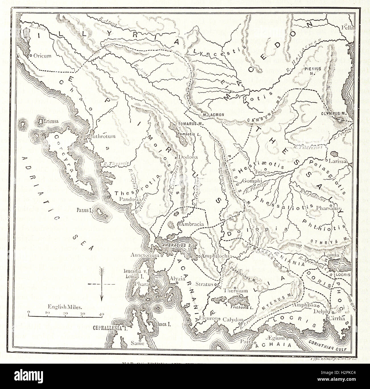 Mapa de Epiro y Grecia occidental. - Desde 'Cassell's ilustra la historia universal' - 1882 Foto de stock