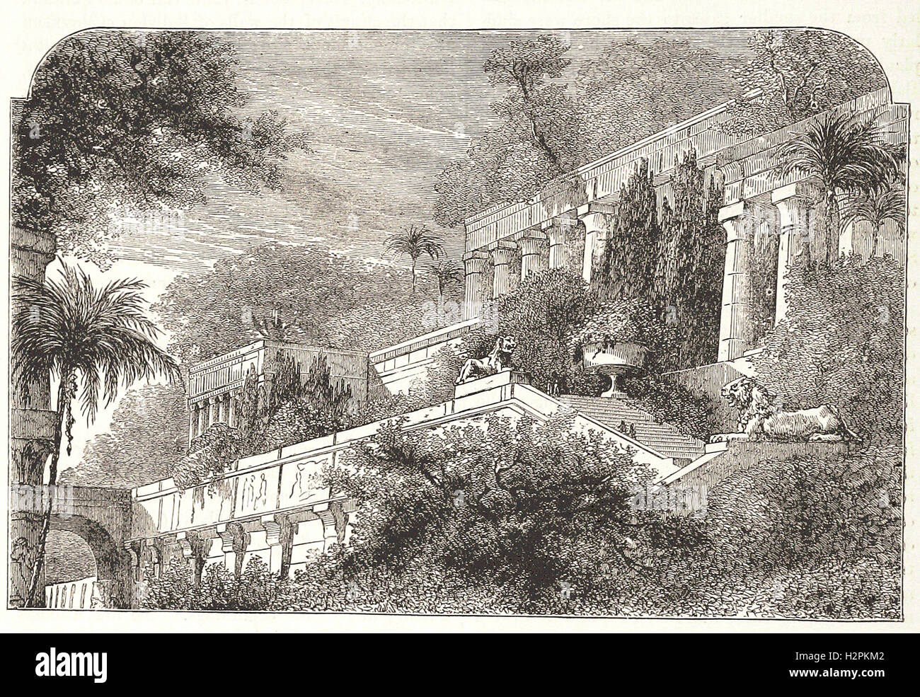 Los Jardines Colgantes de Babilonia antiguo - desde 'Cassell's ilustra la historia universal' - 1882 Foto de stock