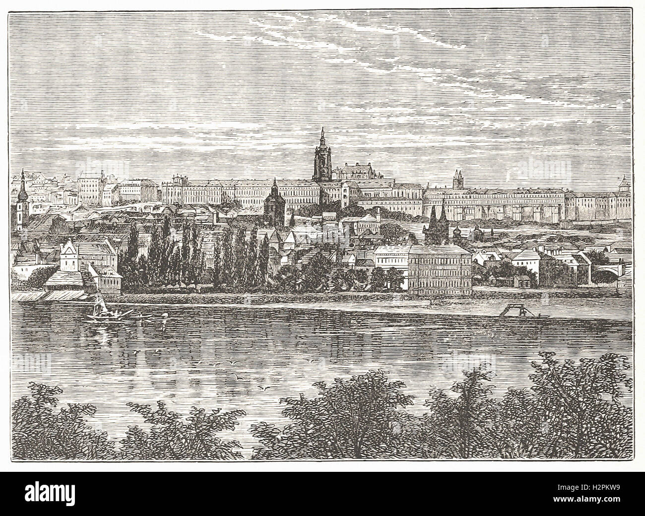 Palacio de los reyes de Bohemia, Y DE LA CATEDRAL DE HRADSCHIN, Praga - desde 'Cassell's ilustra la historia universal' - 1882 Foto de stock