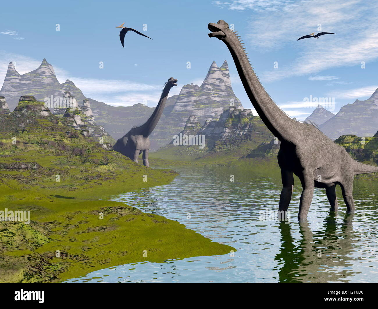 Brachiosaurus dinosaurios en agua - 3D Render Fotografía de stock - Alamy