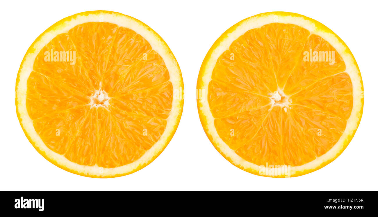 Las rodajas de naranja aislado Foto de stock