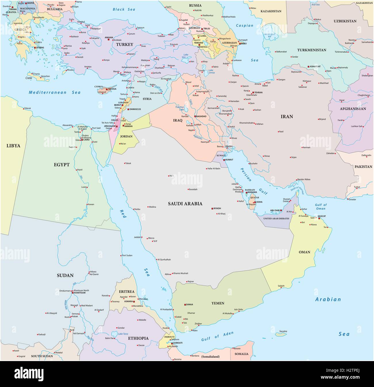 Mapas De Oriente Medio Vector De Mapa Politico De Oriente Medio Con Images