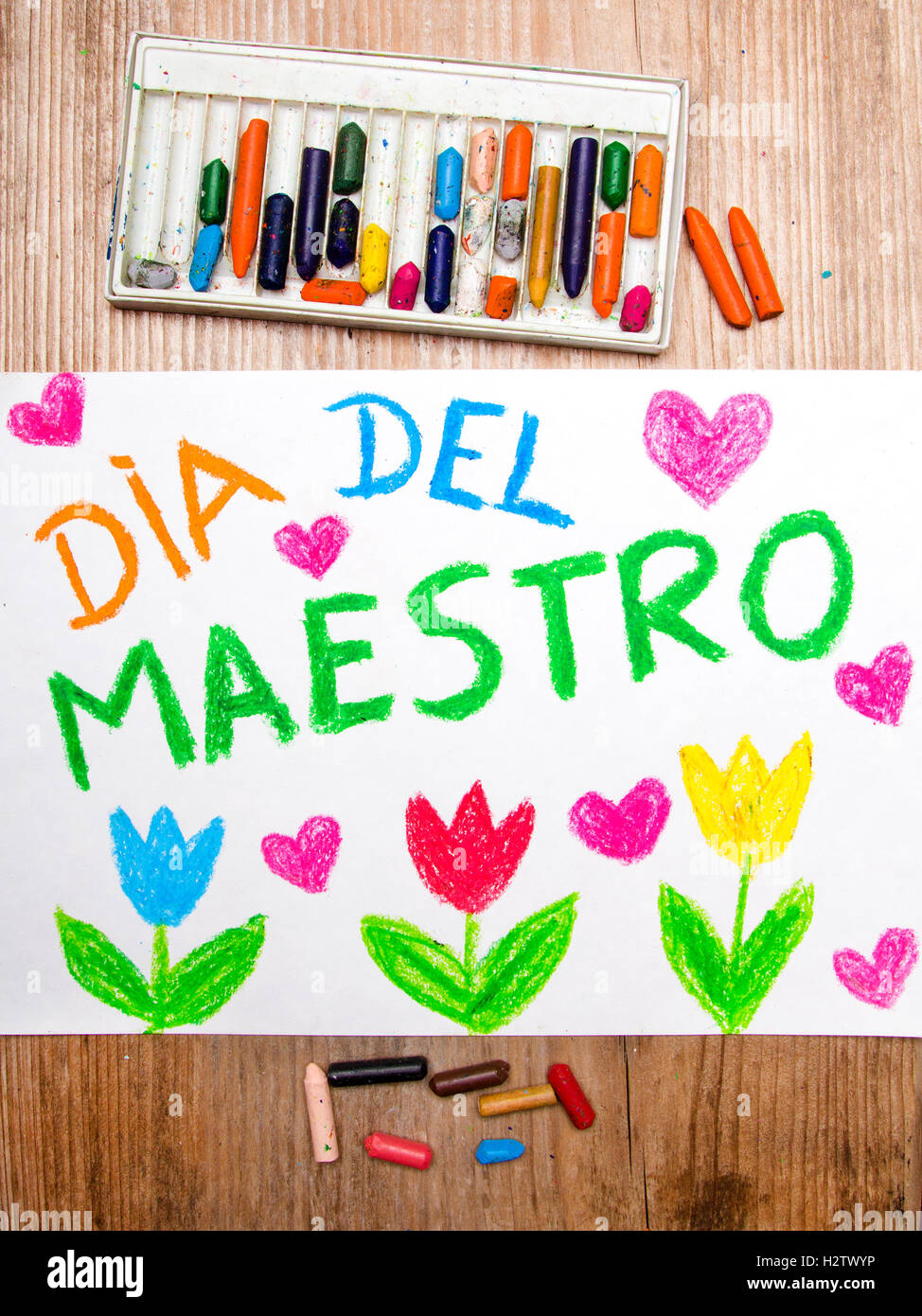 Colorido dibujo - Español tarjeta Día del Maestro con las ...