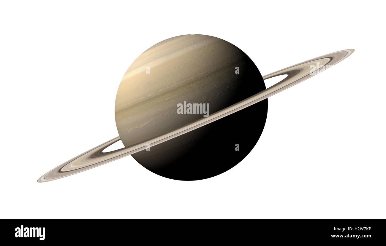 Representación 3d del planeta Saturno aislado sobre fondo blanco. Los elementos de esta imagen proporcionada por la NASA Foto de stock