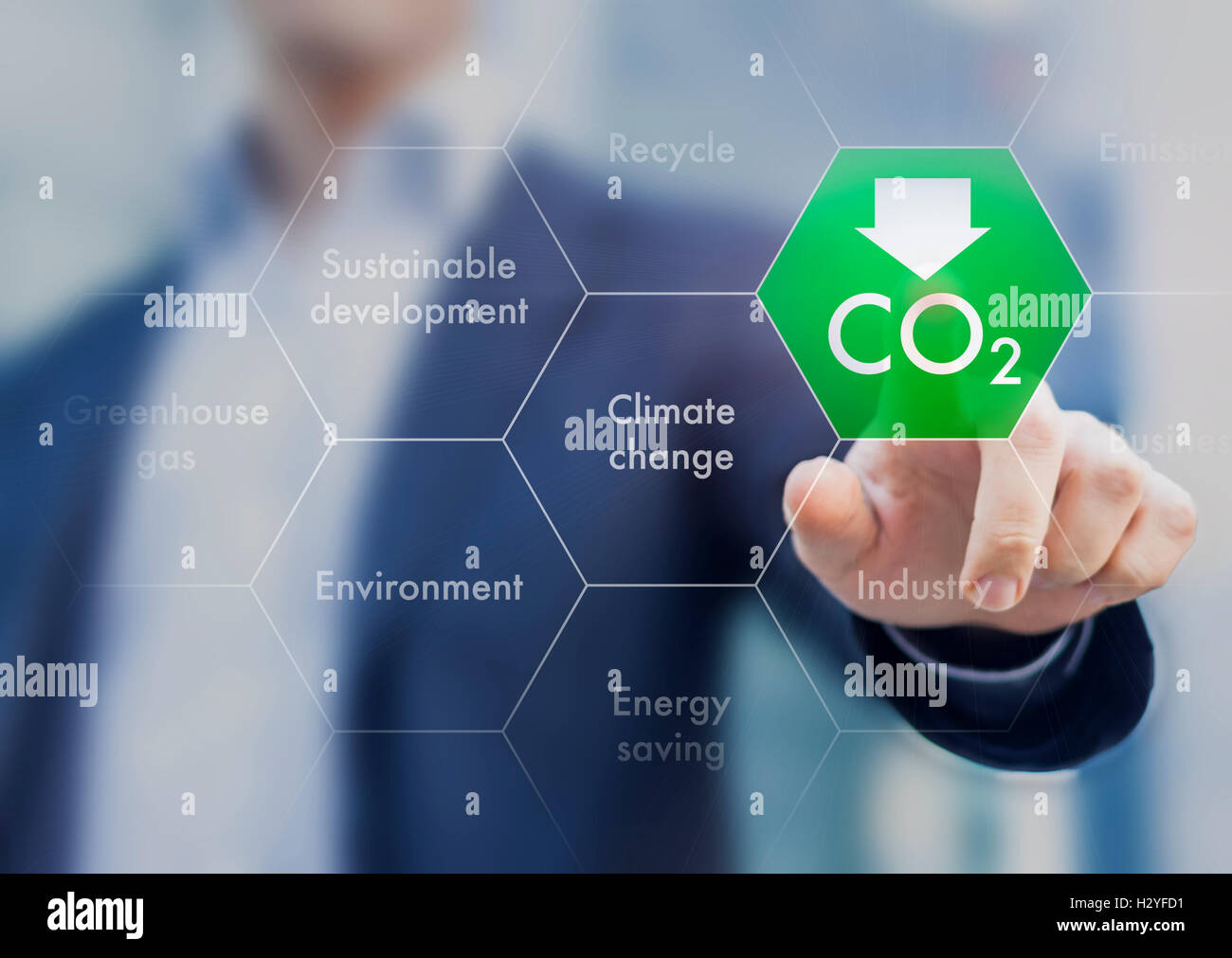 Reducir la emisión de gases de efecto invernadero en el cambio climático y el desarrollo sostenible Foto de stock