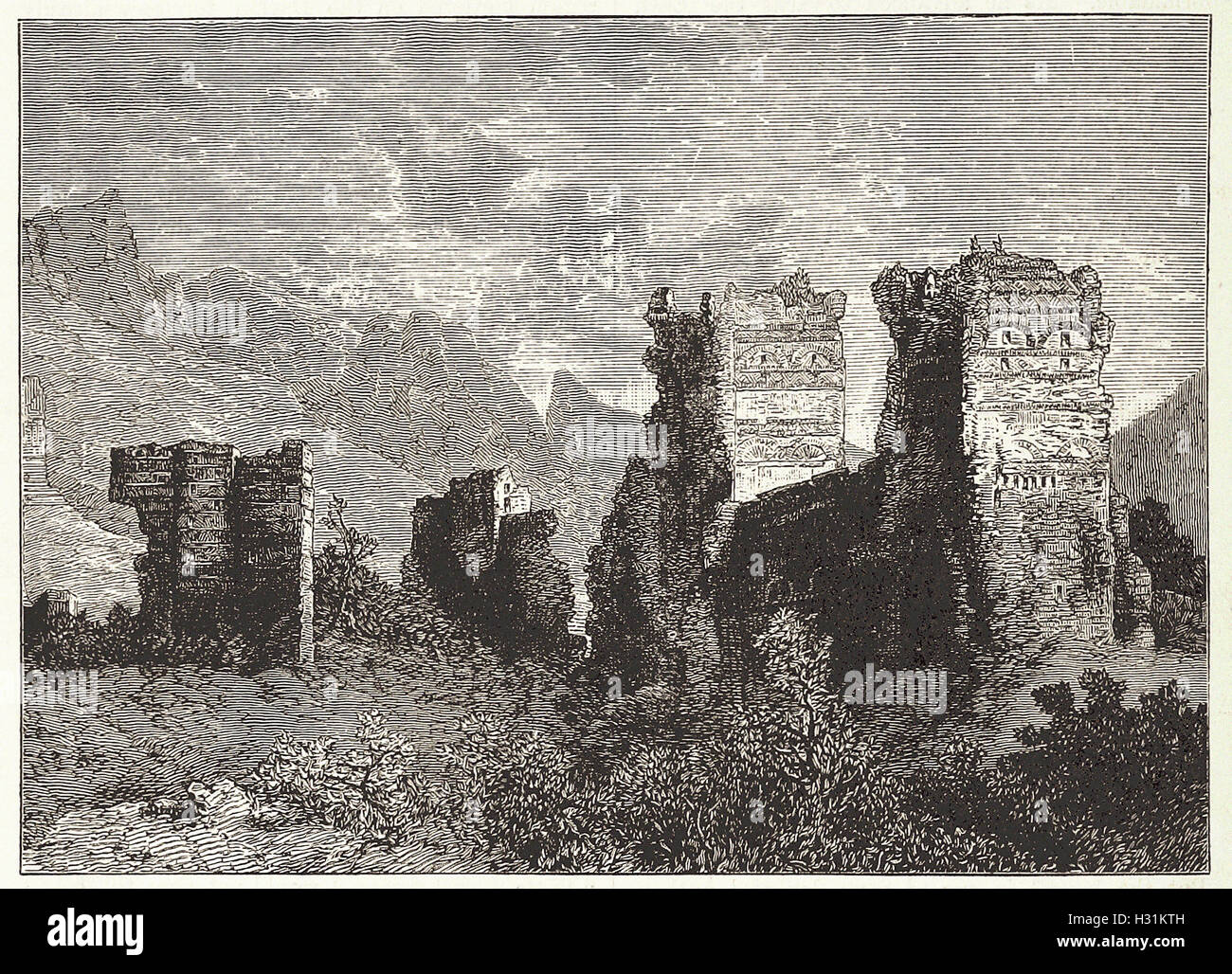 Ruinas de las antiguas murallas de la ciudad, Antioquía, desde 'Cassell's ilustra la historia universal' - 1882 Foto de stock