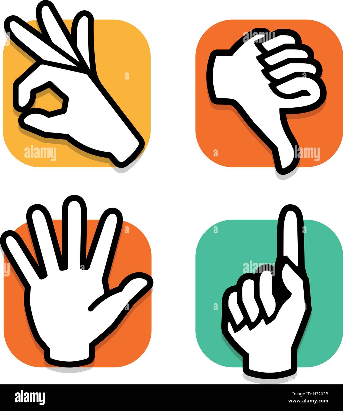 Resumen aislados colorido logotipo red social establecido. Los dedos de las  manos del hombre,logotipos.botones Web.Pulgar abajo,ok, dedo señalador,dar  cinco signos. Les disgusta,victoria, hola símbolo. Ilustración vectorial  Imagen Vector de stock - Alamy