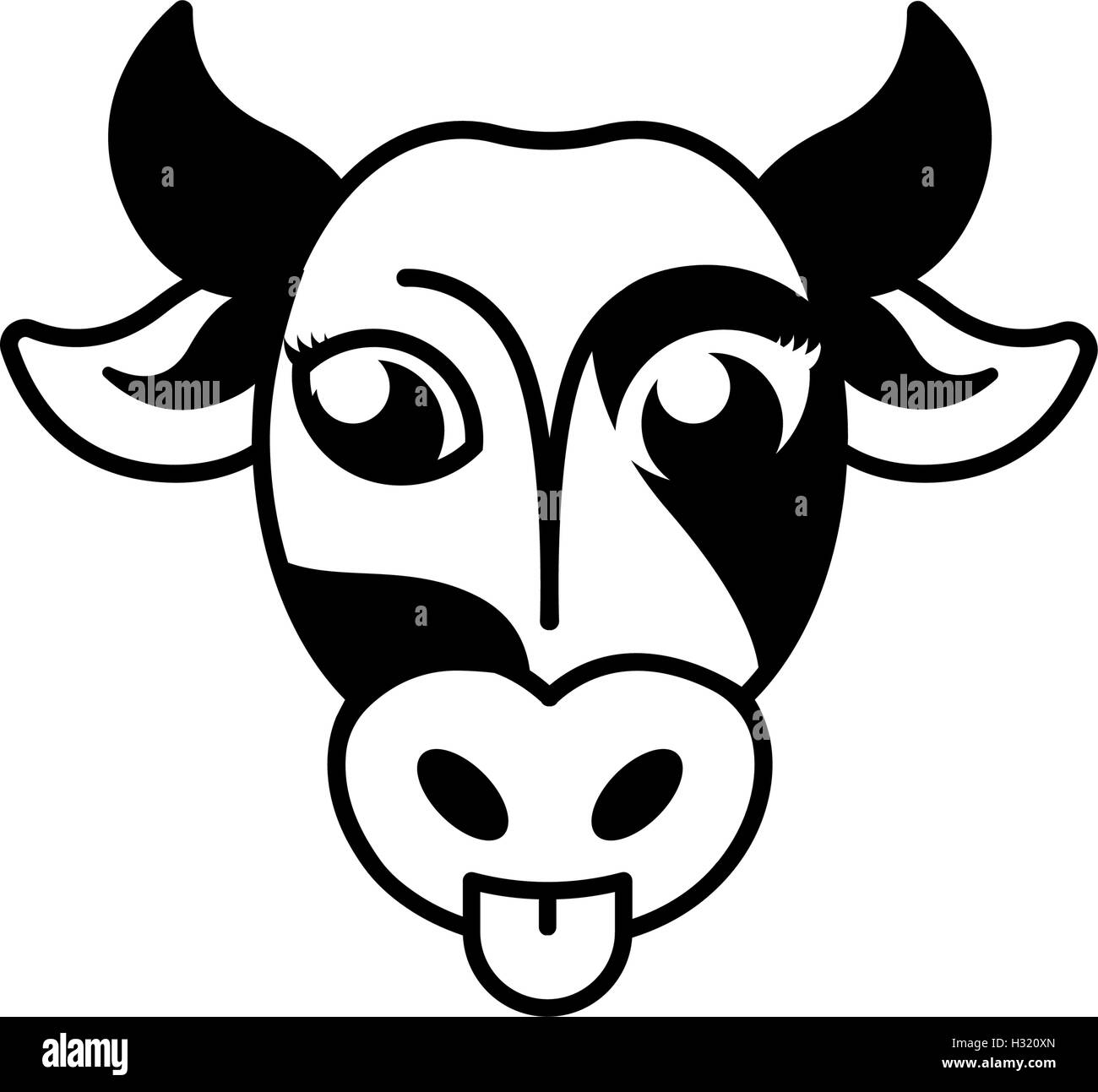 Resumen aislados en blanco y negro logotipo de hocico de vaca. Logotipo de animales con pezuñas. Símbolo de leche. Icono de productos lácteos naturales. Hocico ilustración vectorial. Signo de carne de carnicería. Emblema de la granja. Ilustración del Vector