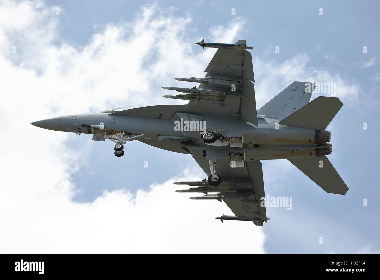Boeing F/A-18 E/F Super Hornet en Farnborough Air Show internacional del 17 de julio de 2014 Foto de stock
