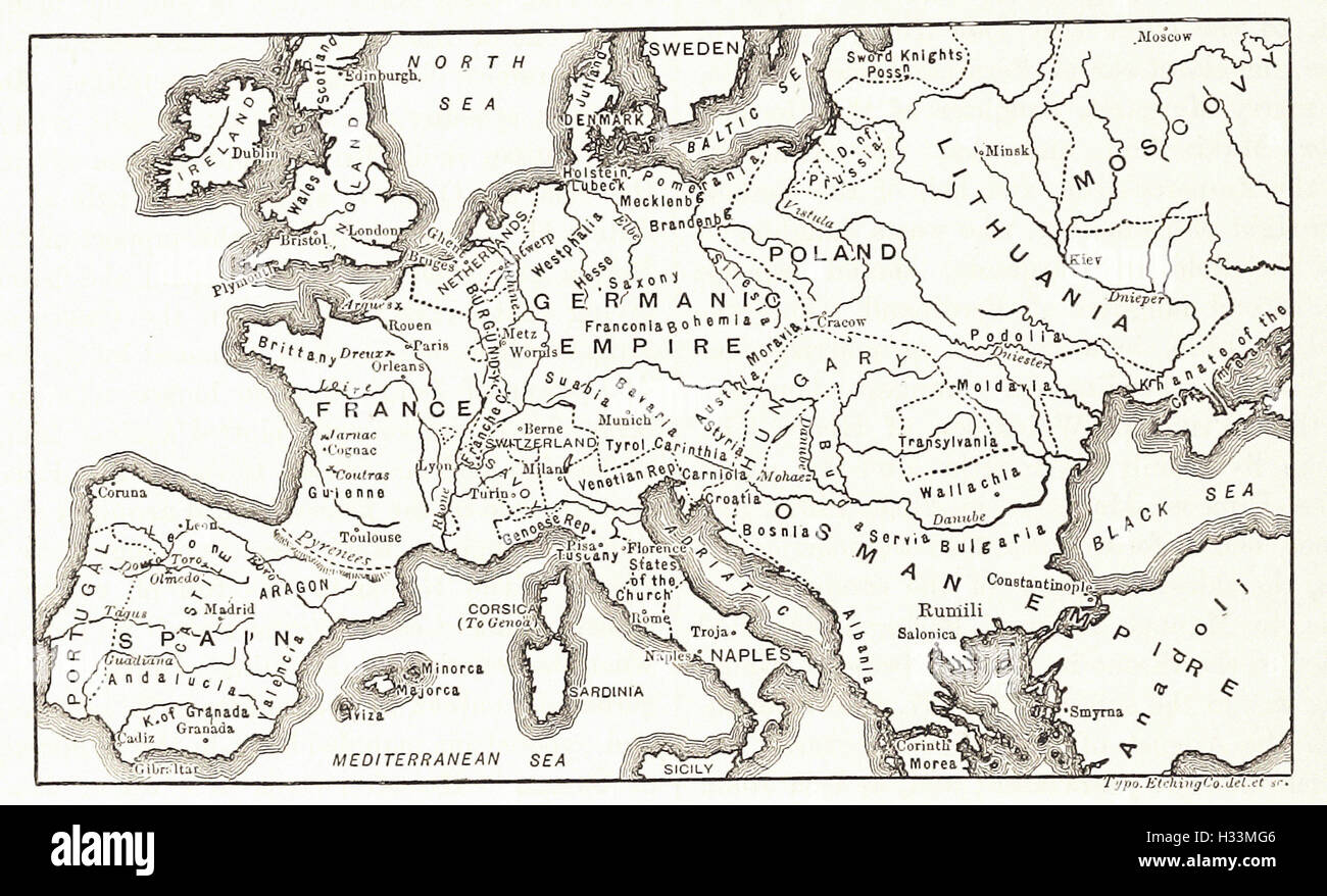 Europa en la última parte del siglo XV, desde 'Cassell's ilustra la historia universal' - 1882 Foto de stock